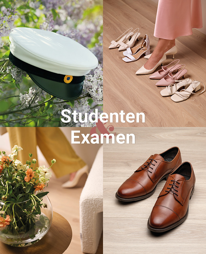 Studenten och examen – eleganta pumps i rosa och beige samt bruna derby-skor i läder för firandet.