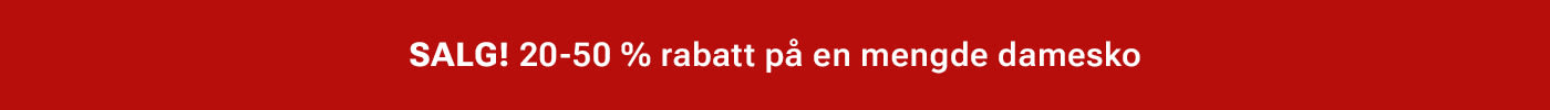 Rød bannertekst som annonserer salg med 20-50% rabatt på en mengde damesko.