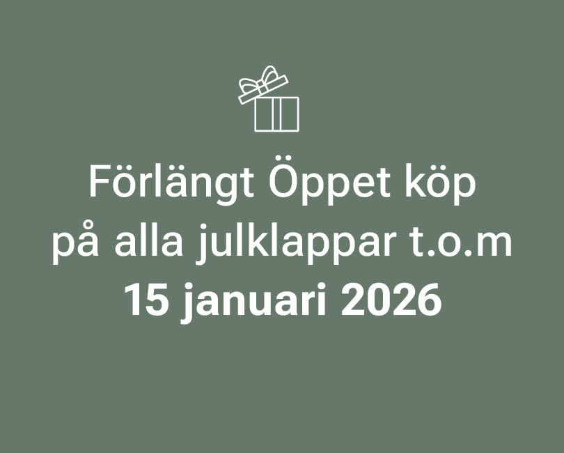 Grön annons med presentikon och text om förlängt öppet köp på julklappar till 15 januari 2026.