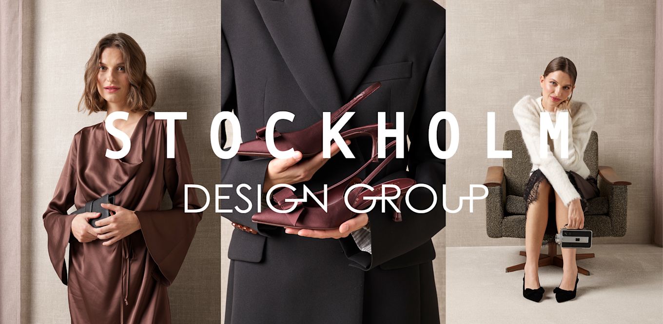 Motebildet fra Stockholm Design Group med burgunderrøde stiletthæler i midten og elegante svarte pumps til høyre.