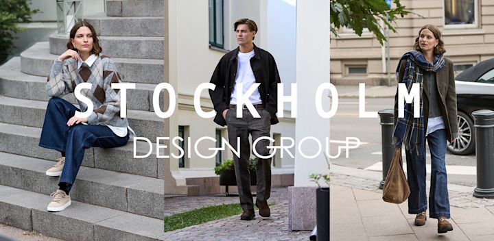 Tre modeller i höstmode: beige sneakers, bruna Chelsea boots och bruna loafers. Text: Stockholm Design Group.
