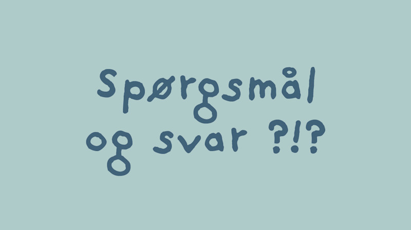 Blå baggrund med tekst: spørgsmål og svar.